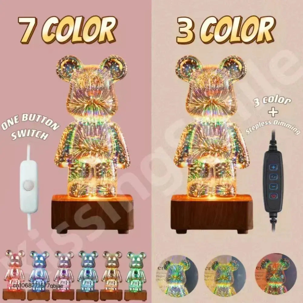Fireworks Bear Lamp 3D Night Light Colorful Decor For Room