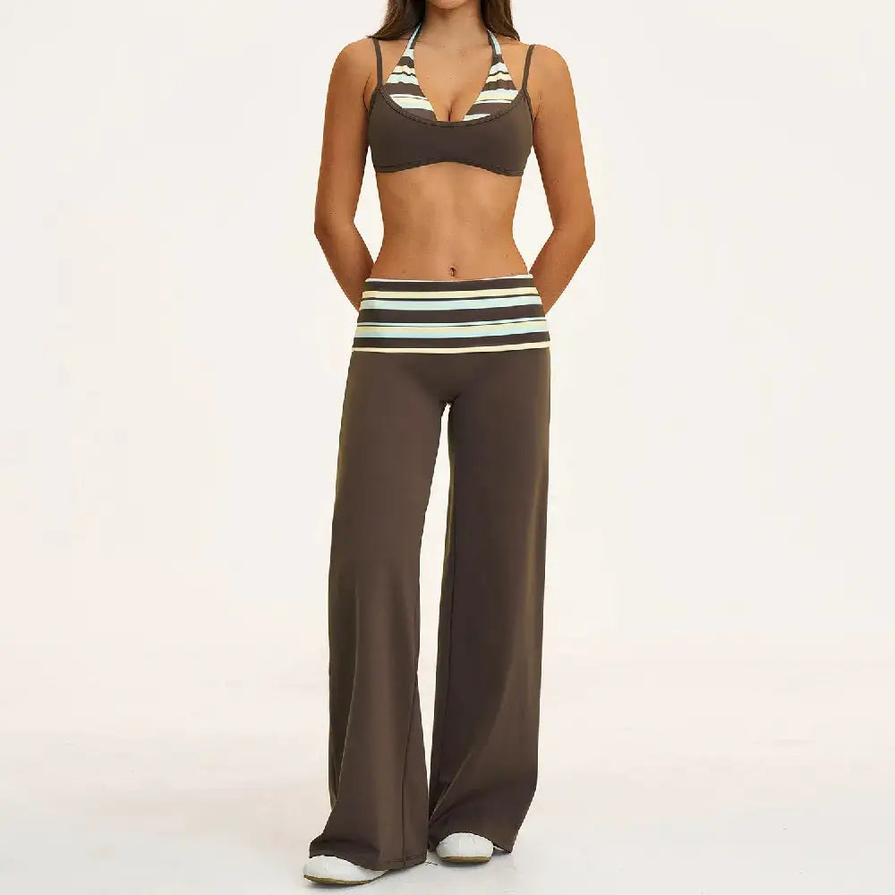 2PCS Stripes Fitness Suit Women's Tracksuits Polka Dot High Waist Workout Capri Pants Sports Set Female Yoga Sports Clothes