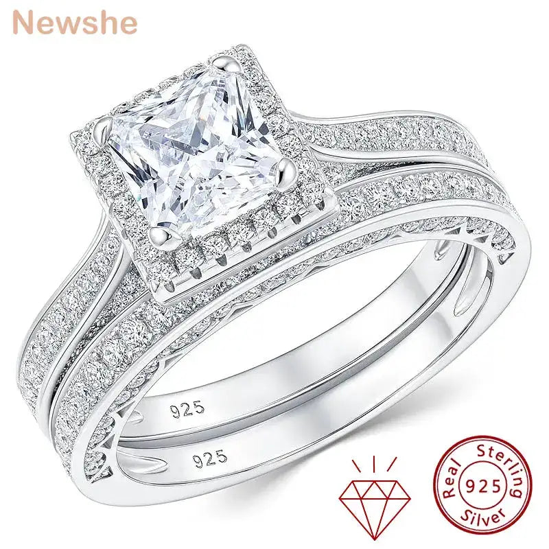 Princess Moissanite Ring in Sterling Silver Newshe 1R5203 — product view 1