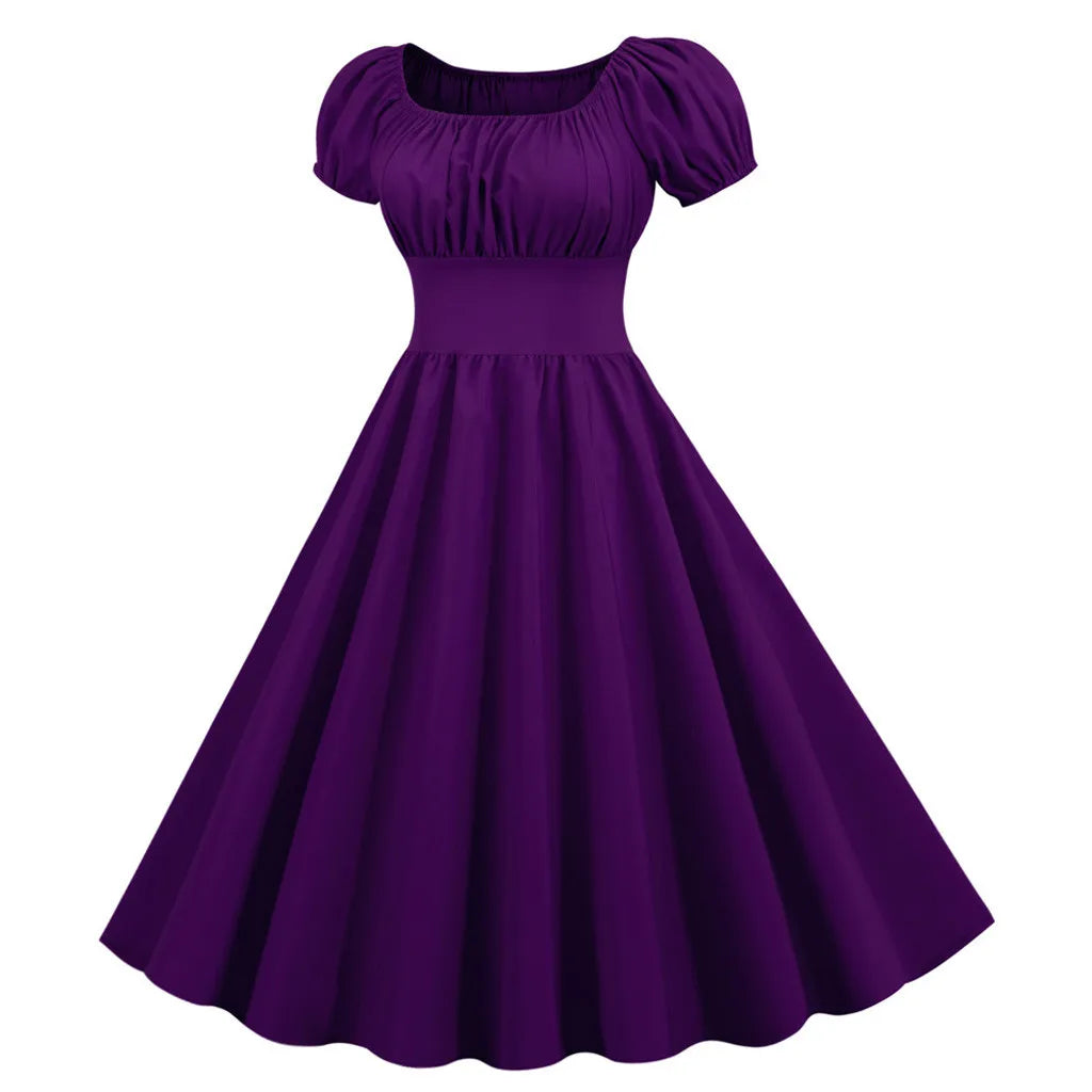 Retro Square Neck Swing Dress