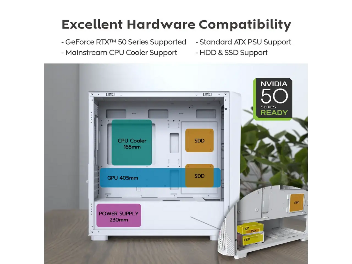 Montech White ATX Gaming PC Case — product view 4