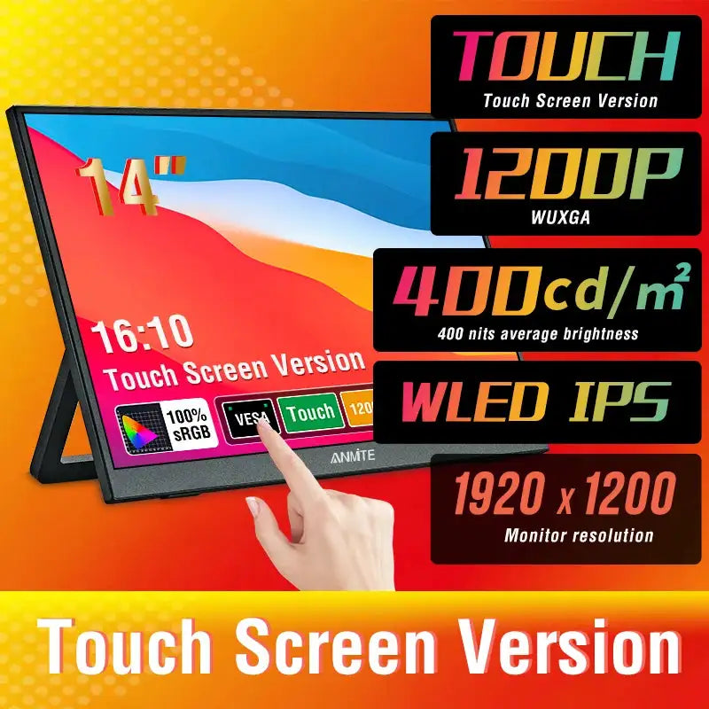 14 Inch Touch Screen Portable Monitor 100%sRGB 400cd/m2 Gaming Computer Expand Display For XBox PS4/ 5 Switch Loptop