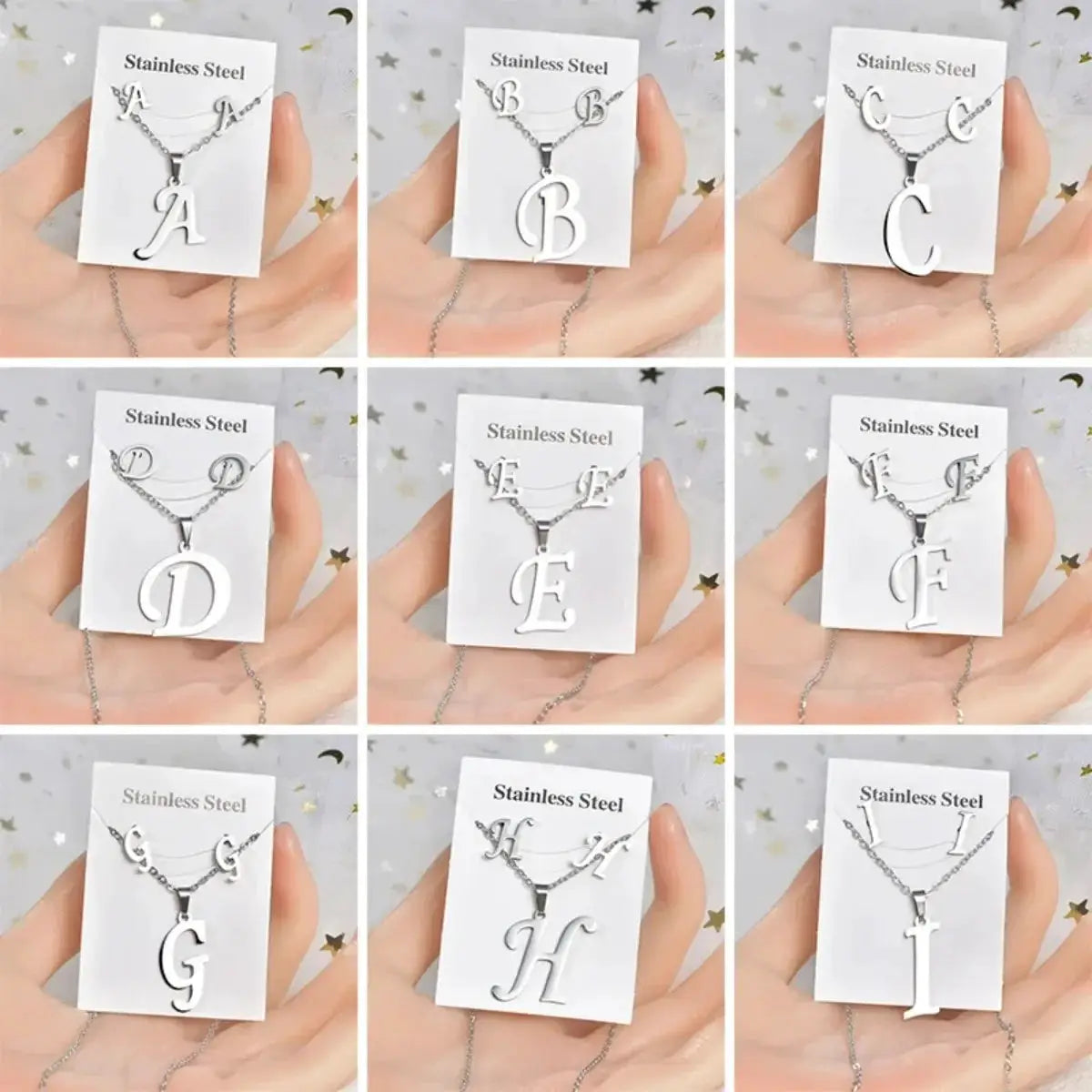Stainless Steel Alphabet Initial Necklace And Earrings Set