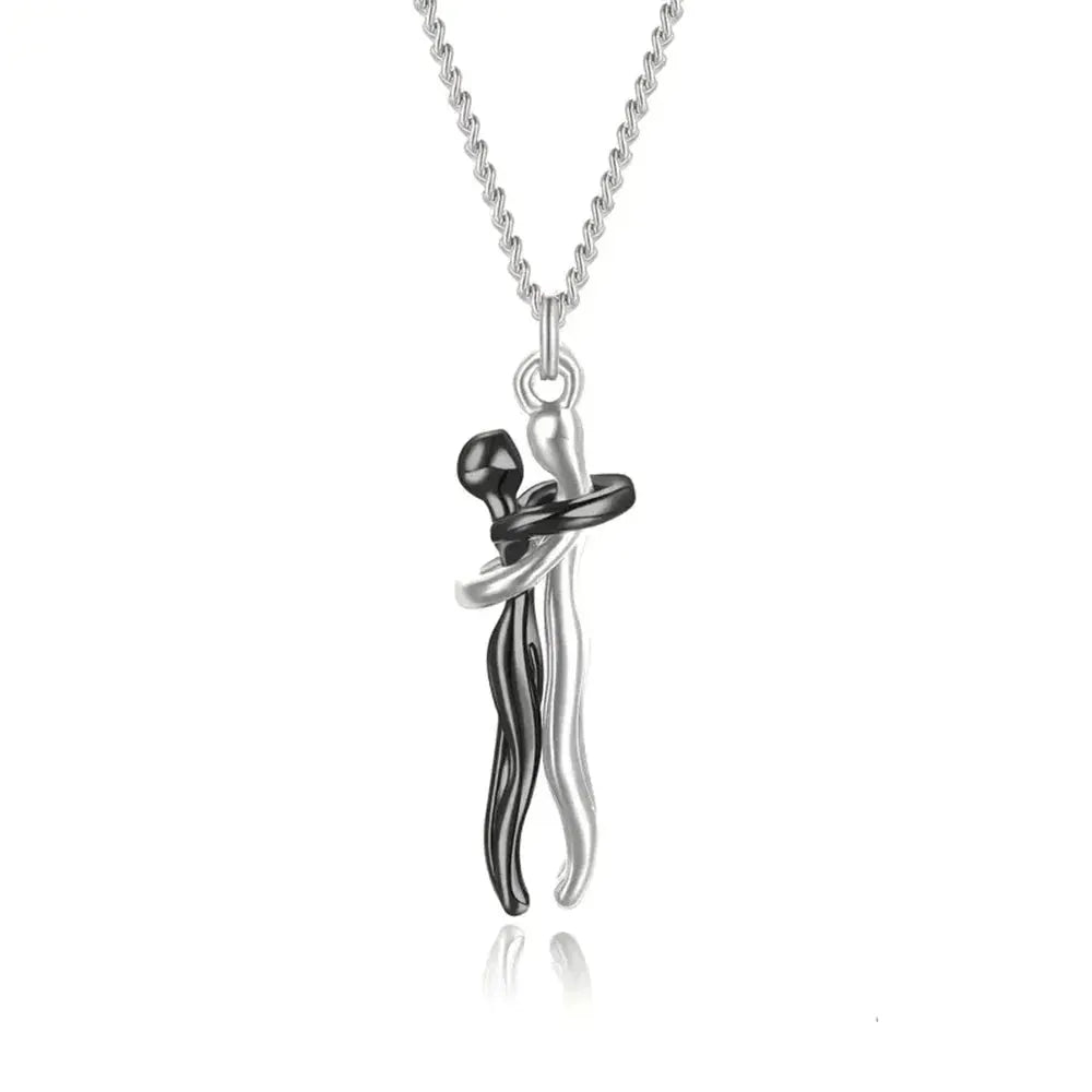 Chic Black Hug Pendant Necklace For Couples Love Symbol