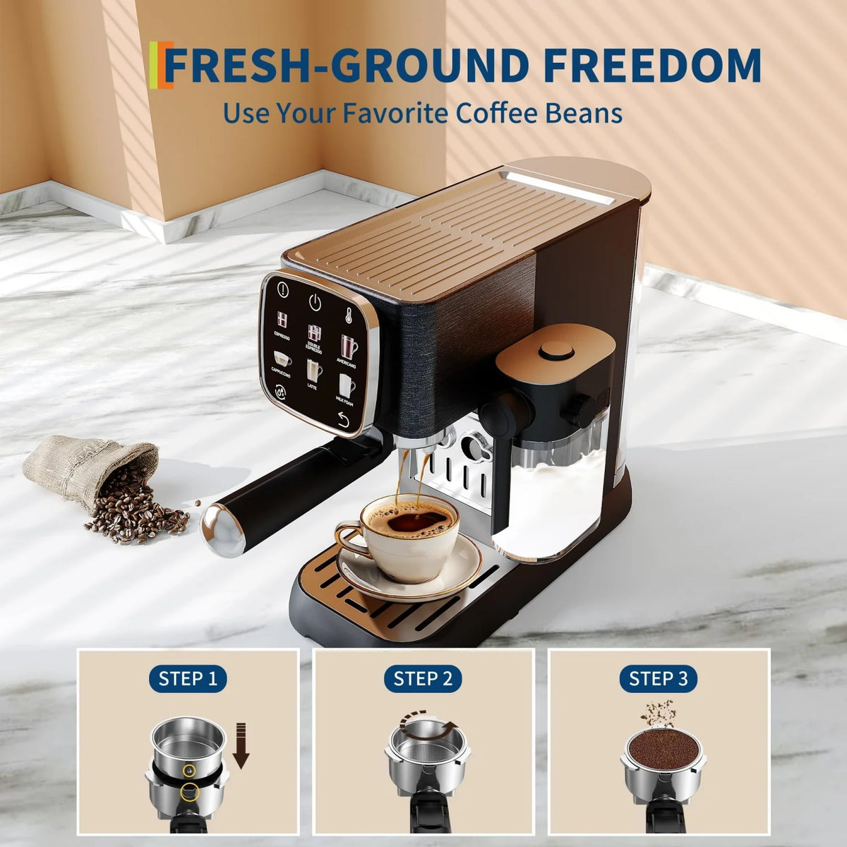 Espresso Machine , Compact Espresso Maker with Steam Milk Frother — product view 3