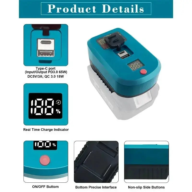 Fast USB Type C Adapter for Makita Bosch Milwaukee DeWalt