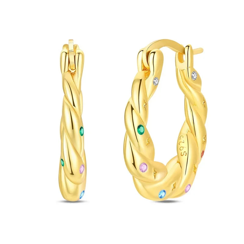 Sterling Silver Hoop Earrings Golden