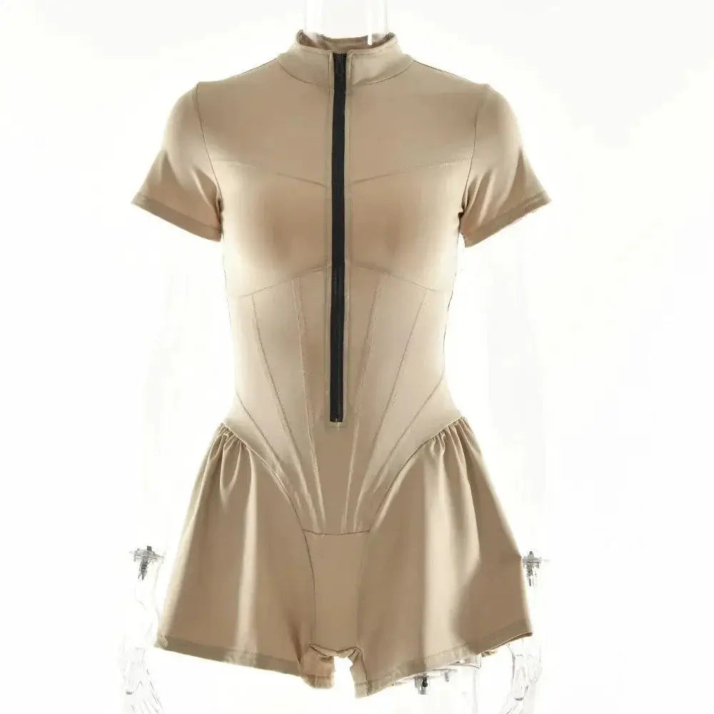 Autumn Elegance Zip Up Bodysuit O Neck Design Fashion