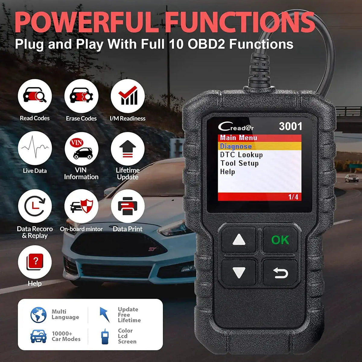 LAUNCH X431 Creader 3001 OBD2 Scanner Provide OBDII/EOBD Full Function CR3001 Diagnostic Tool PK ELM327 Code Reader Tool