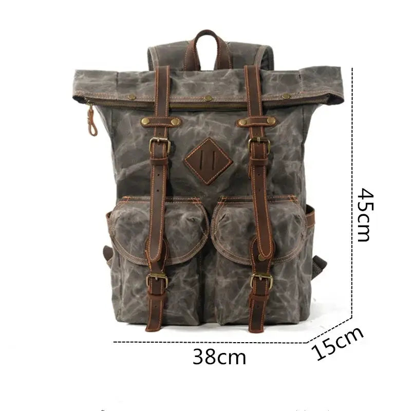 Nesitu Vintage Coffee Grey A4 Waxed Canvas Genuine Leather 14 15.6 16'' Laptop Women Men Backpack Hiking Travel Bag Duffel M6146