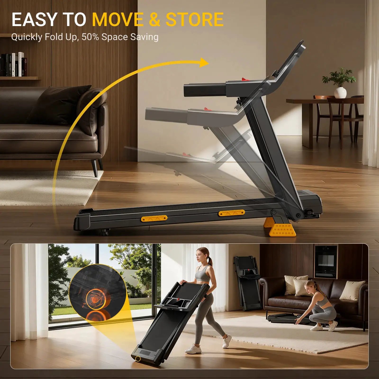 ROBORE SF20 Incline Treadmill for Home with 16% Manual Incline, 3.0HP Quiet Brushless Motor, 7-Layer Shock Absorption, 400LBS Capacity, LED Display, Foldable Walking Pad for Running & Walking