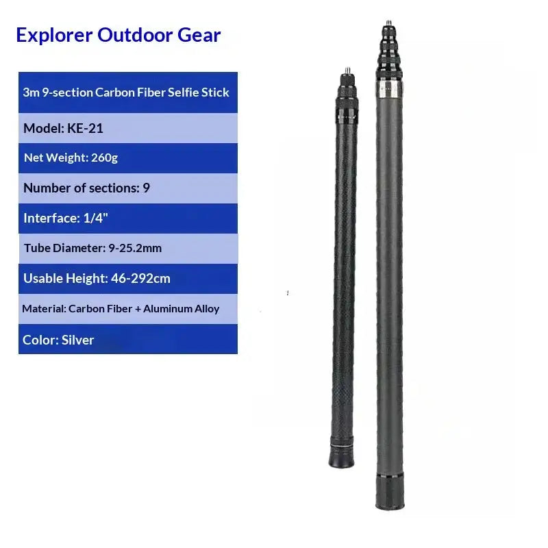 Selfie Stick Suitable for Insta360 X4/X3/X2 Ultra Long 3-meter Carbon Fiber Adjustable Telescopic Pole Invisible Selfie Stick