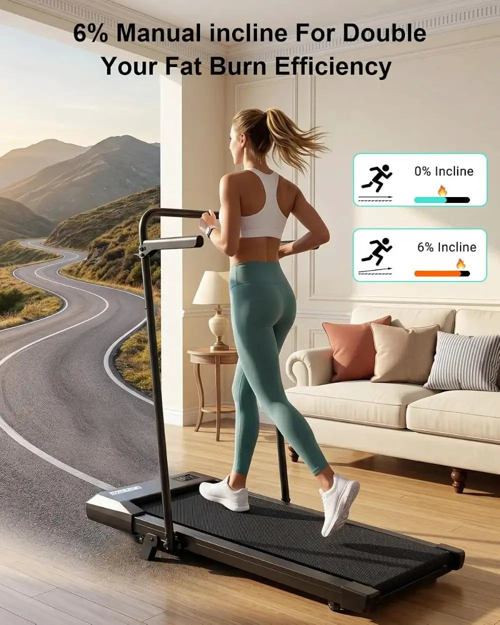 Walking Pad With 6% Incline, Under Desk Treadmill For Home Office, 3 In 1 Portable With Remote Control, 2.5HP Quiet, 300 Lbs Capacity