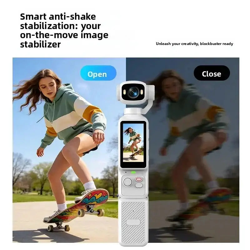 4K Handheld Action Camera HD 180° Rotatable Lens Electronic Anti-shake Pocket Vlog Camera with Fill Light for Outdoor Sports
