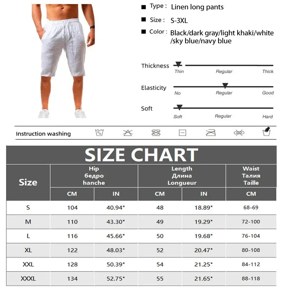 New Mens Cotton Linen Shorts Summer Breathable Trousers