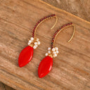 Oval Gemstone Earrings Natural Red Agate Amethyst Handmade Jewelry For Women