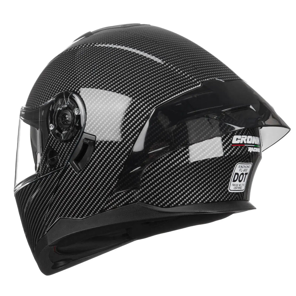 Crown Racing FL900 Modular Motorcycle Helmet, DOT Certified Flip-Up Full Face Helmet with Dual Visor and Extra Clear Shield, Adult Sizes Carbon Fiber Pattern