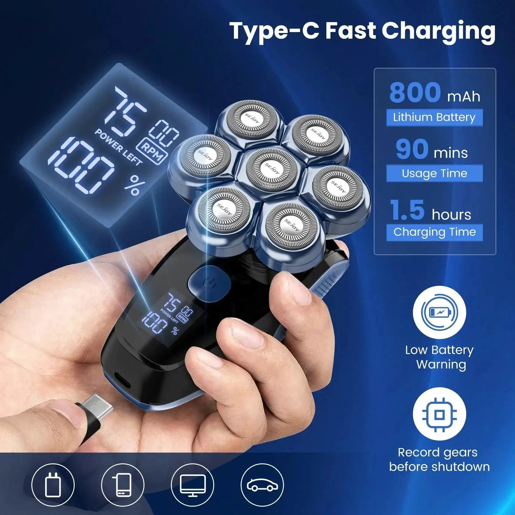 5 In 1 Electric Head Shaver Waterproof Kit For Bald Men