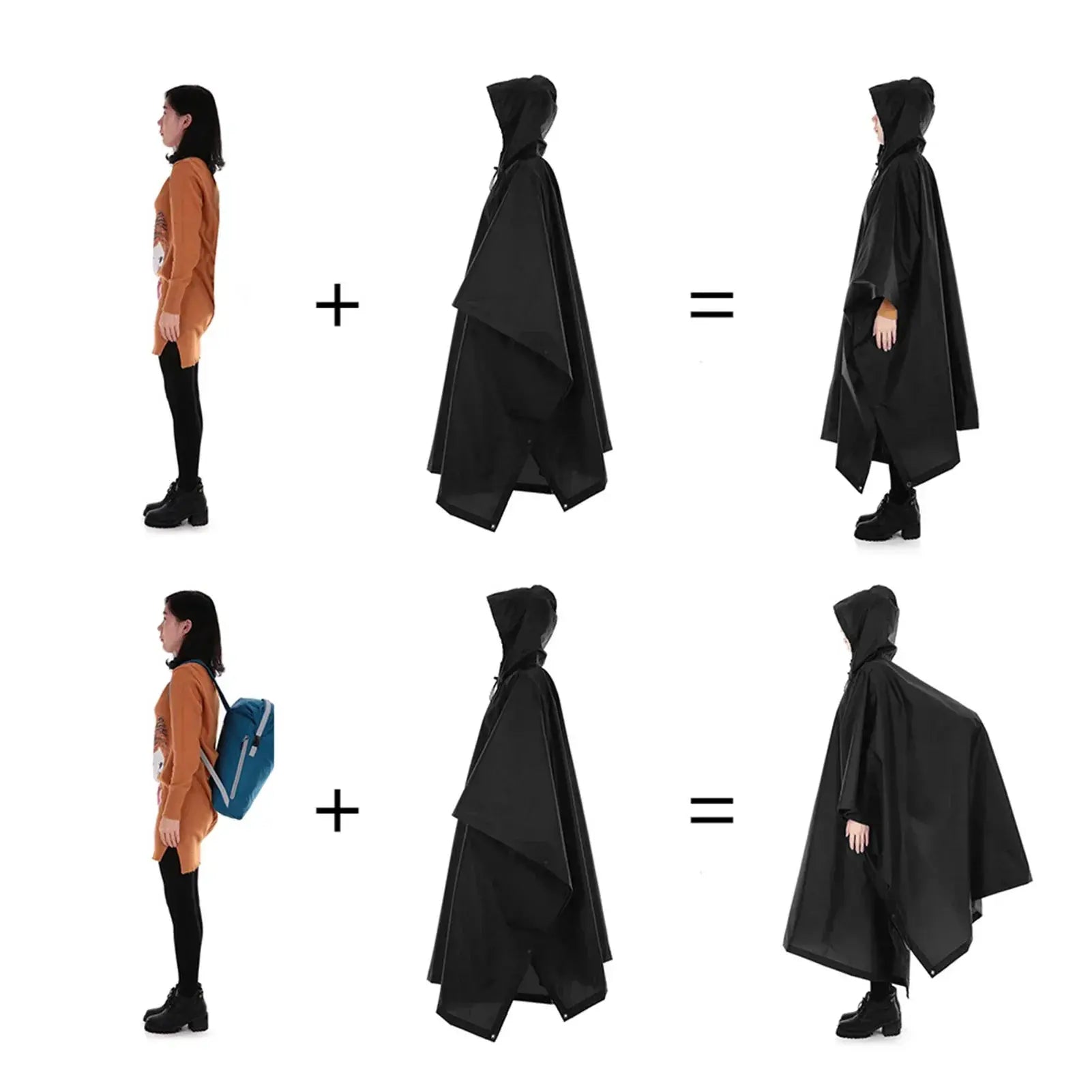 3 In 1 Waterproof Rain Poncho Hooded Coat All Weather