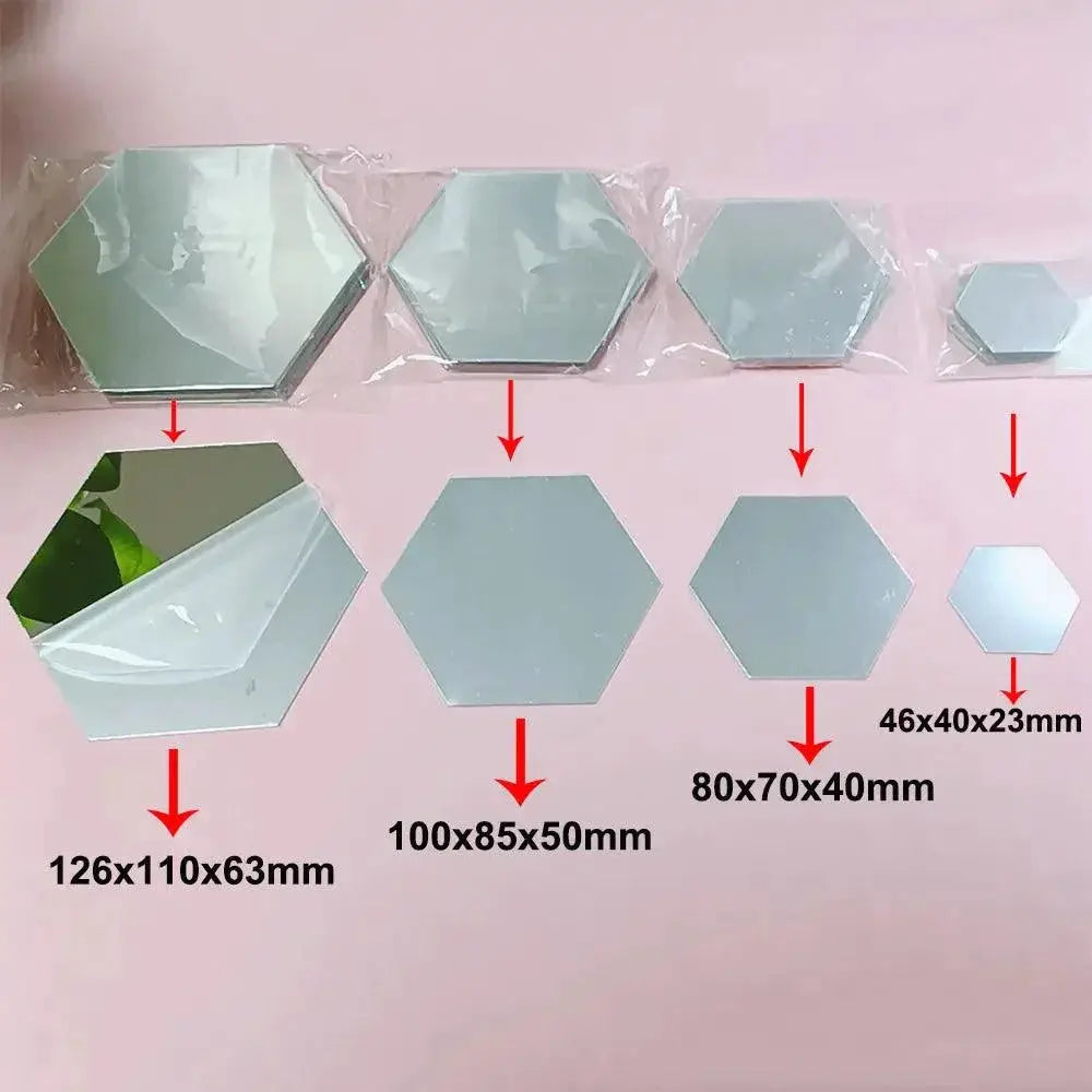 Hexagon Mirror Wall Stickers Set Modern DIY 3D Art Decor