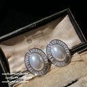 Women Gemstone Necklace and Zirconia Pearl Earrings Set in Textured 18K Gold