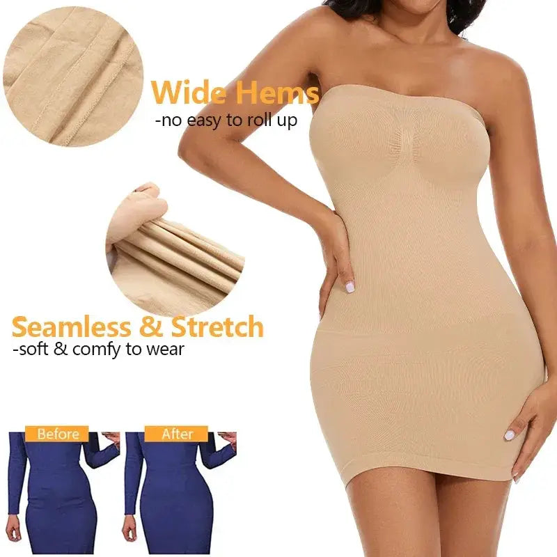 Tummy Control Off Shoulder Seamless Shapewear Slip For Women