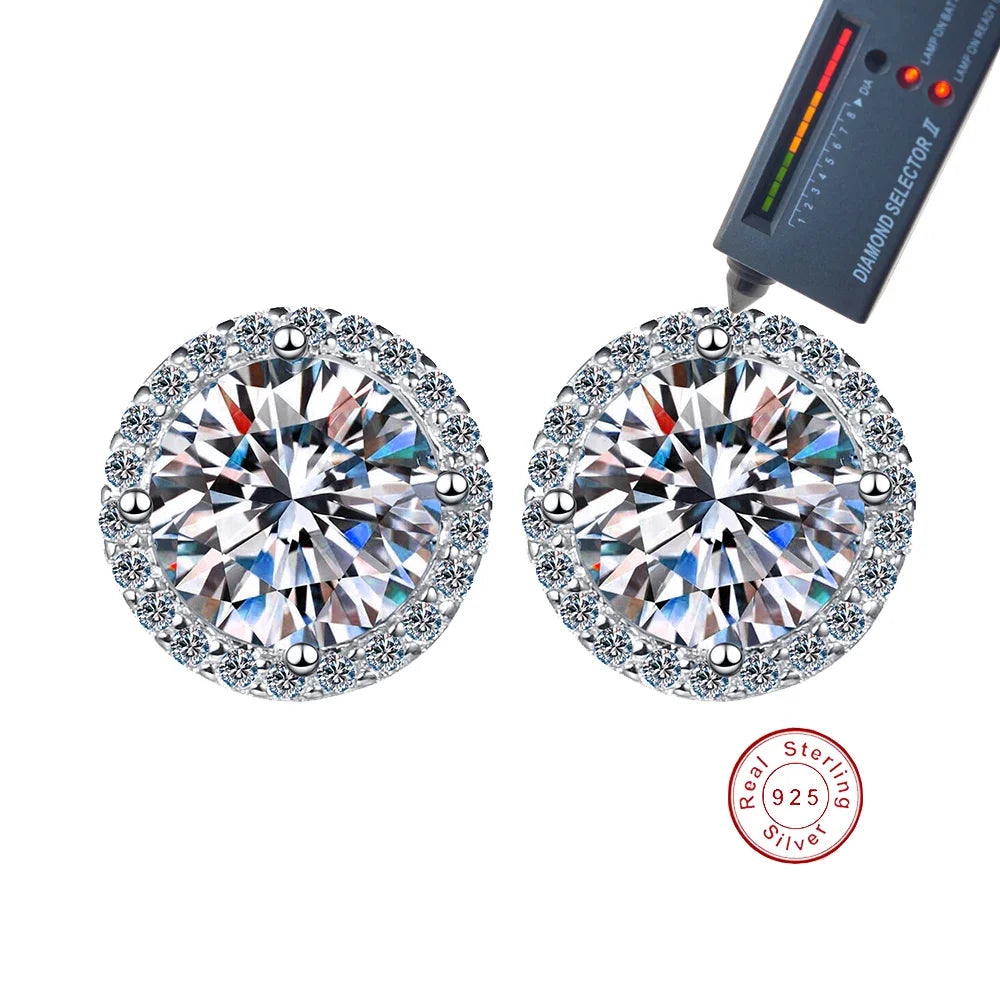 Round Moissanite Stud Earrings in Sterling Silver earplugs earrings — product view 1