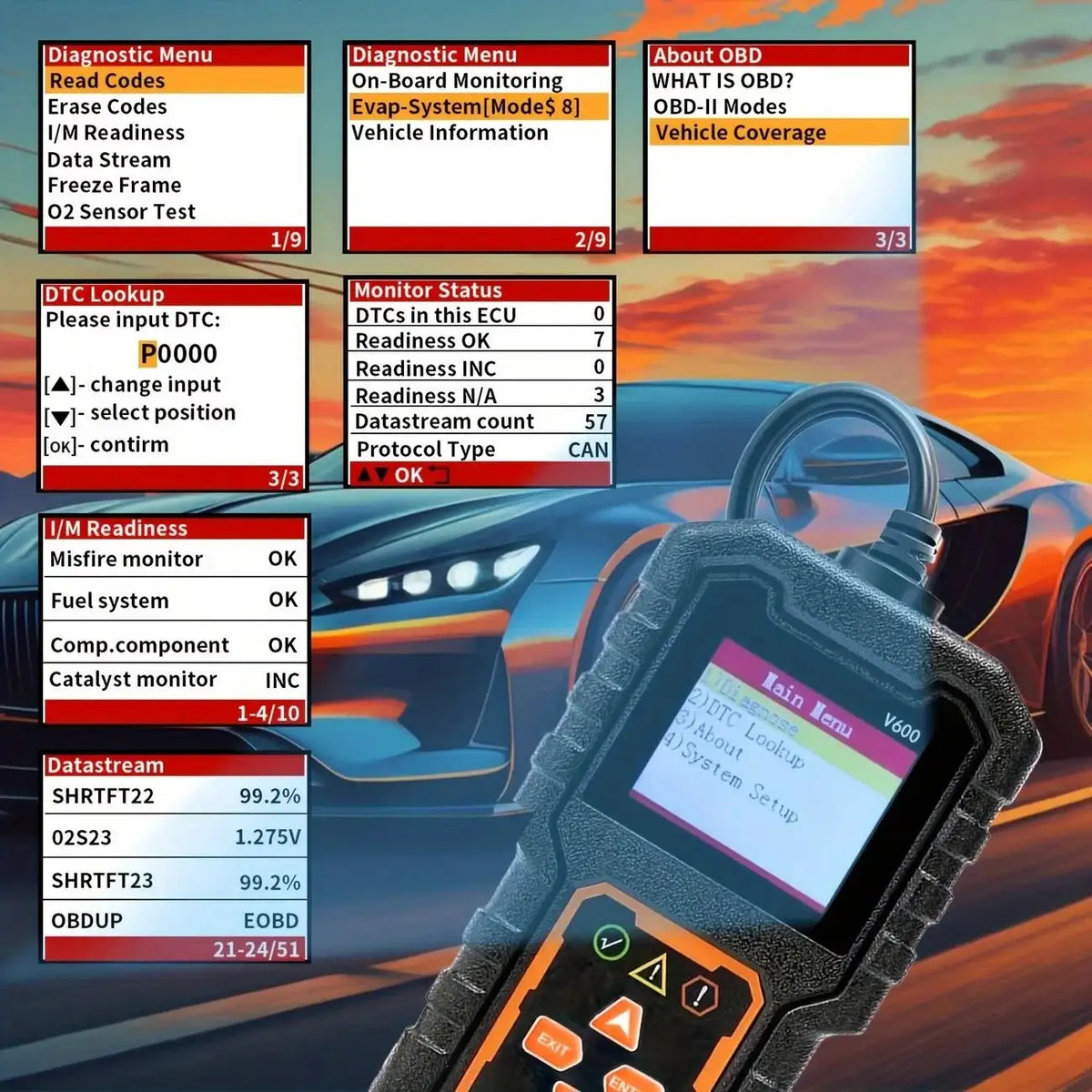 V600 OBD2 Diagnostic Scanner Car Code Reader Vehicle Health Inspection Tool Auto Code Reader Scanner