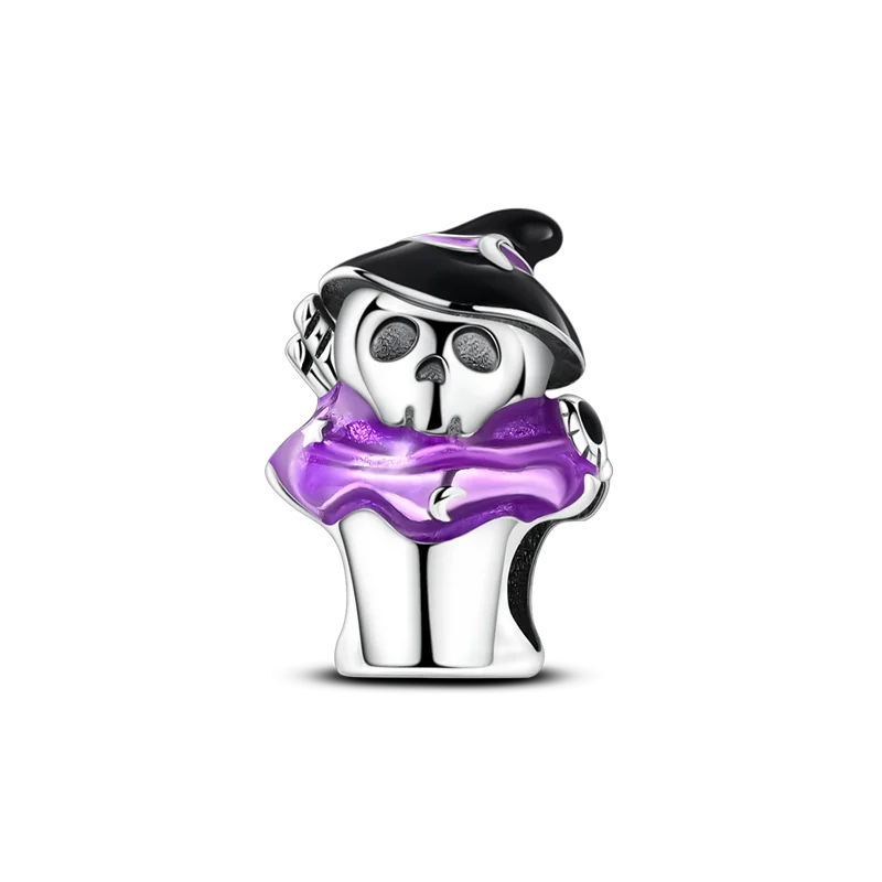 Halloween Skull Charm Bead Sterling