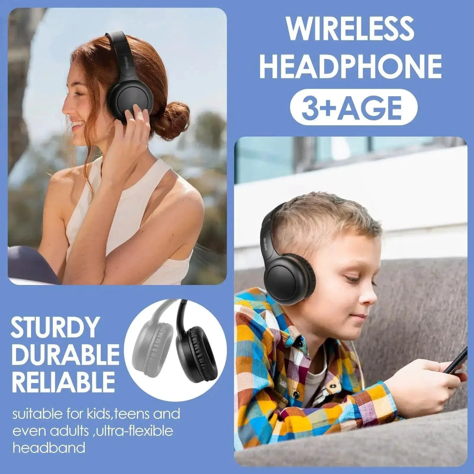 Siindoo Kids Bluetooth Headphones Premium Sound 3 EQ Modes