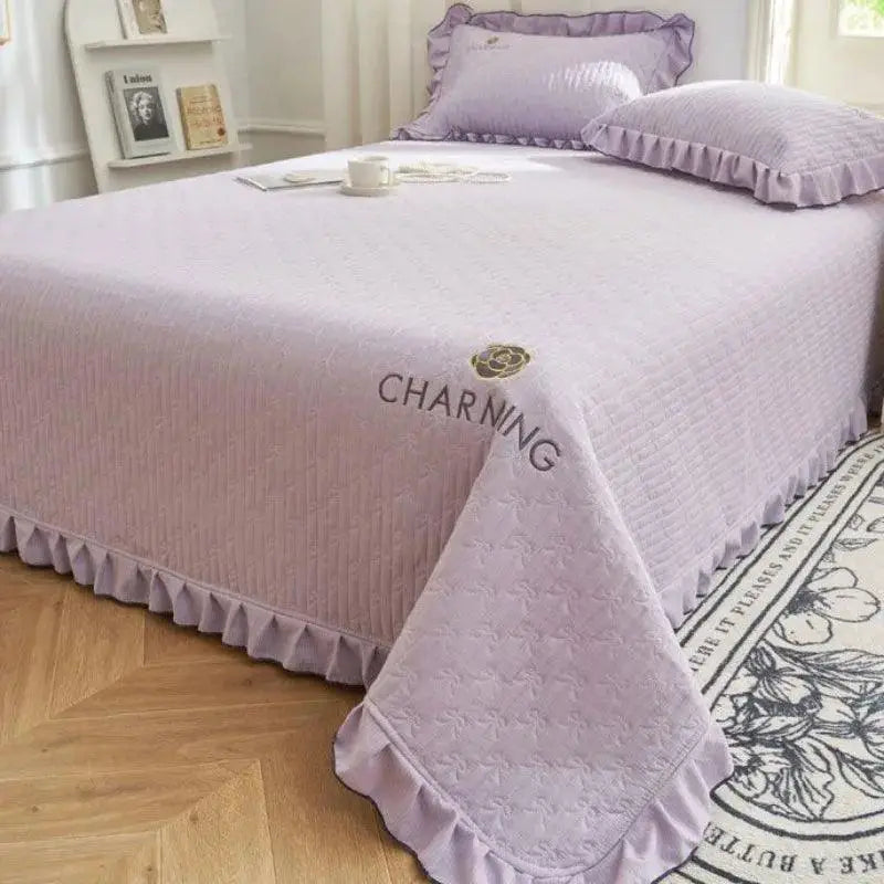Luxurious Premium Knitted Cotton Ruffle Bedspread Set