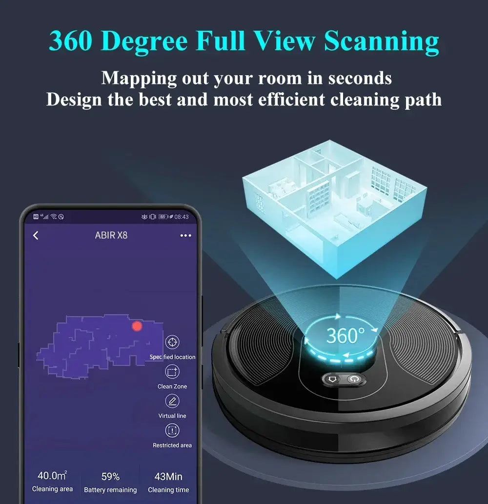 Abir X8Pro Robotic Vacuum Cleaner 4000Pa Suction Power - OurLum.com