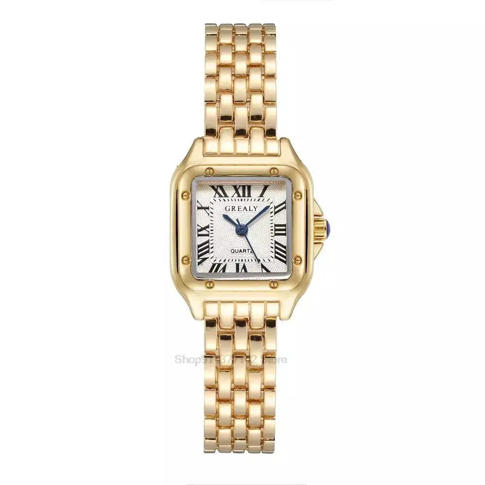 Golden Square Roman Scale Watch Luxury Timepiece For Women