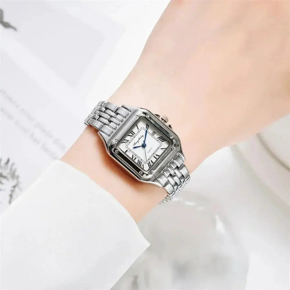 Square Roman Calendar Quartz Watch for Elegant Women
