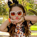 Trendy Rhinestone Kids Sunglasses with Colorful Lenses