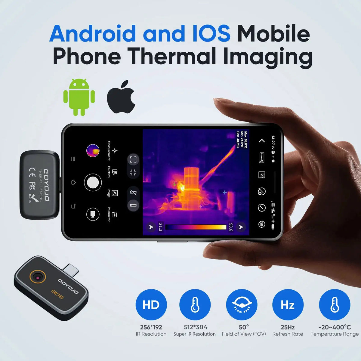 IOS and Android Мобильная тепловизионная камера на базе 256*192 25Hz for Phone Imaging Underf