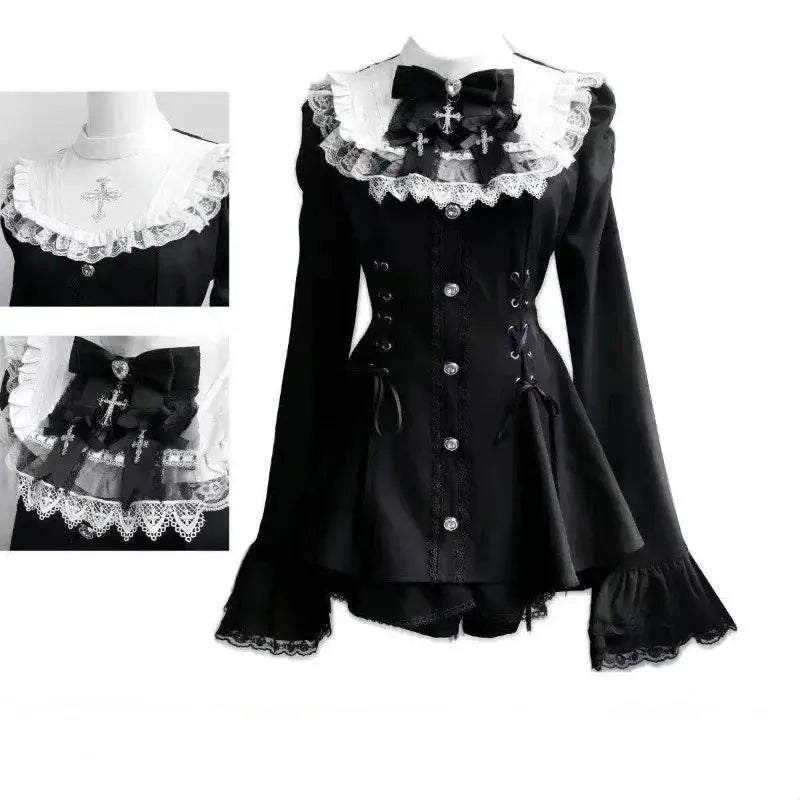 Gothic Vintage Lace Y2k Mini Dress Women Design Streetwear Black Lolita Slim Dress Long Sleeve Elegant Dress Spicy Girls