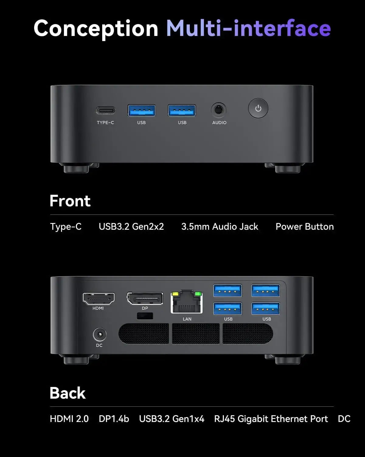 Mini PC AMD R5 7430U 16GB LPDDR4X 512GB M.2 SSD Windows11Pro WiFi Triple 4K Display Desktop Computer For Office Light Gaming