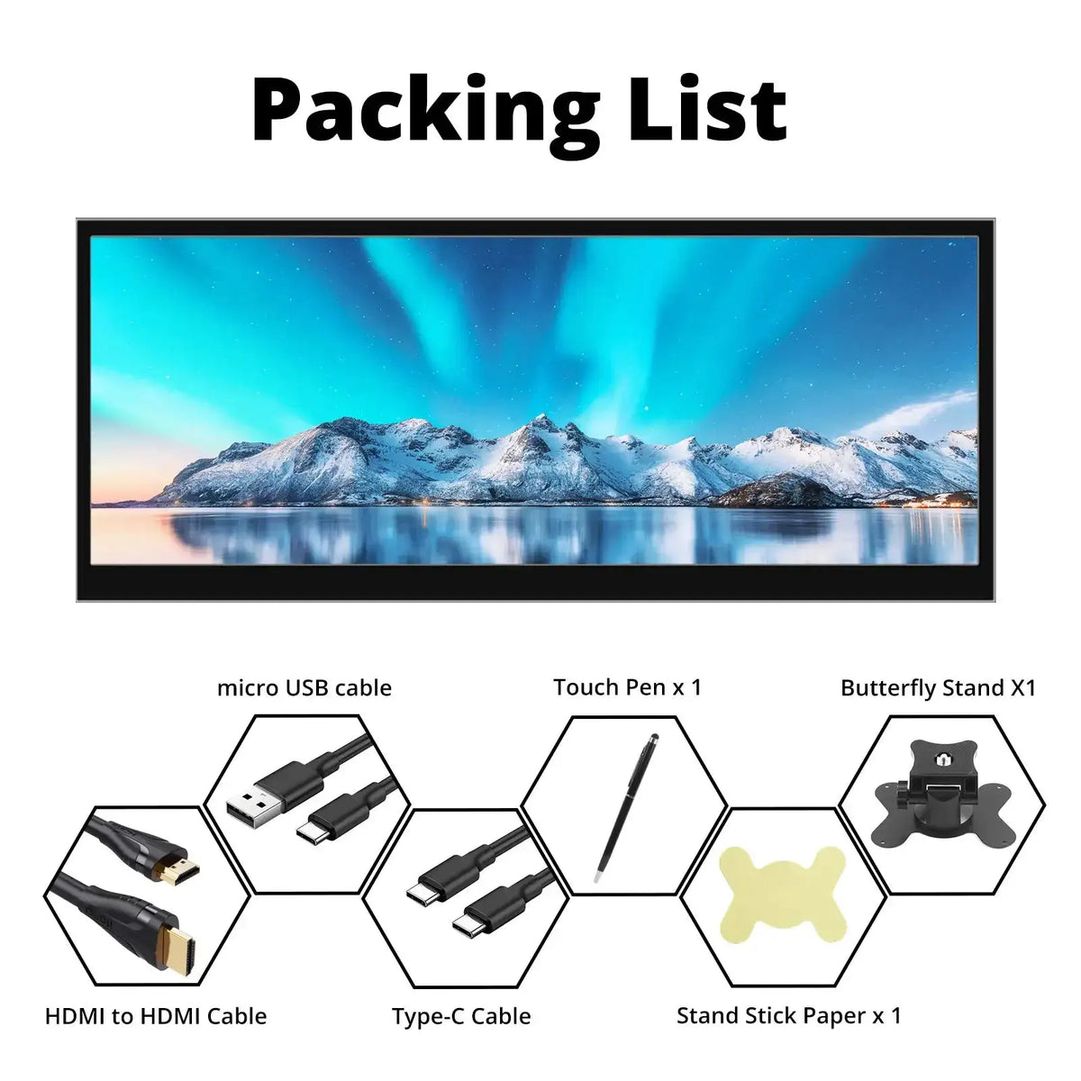 12.3 /14.5 inch TouchScreen Monitor HDMI & Type C 1920x720/2.5K IPS Display LCD Bar Computer Temp Display Widescreen