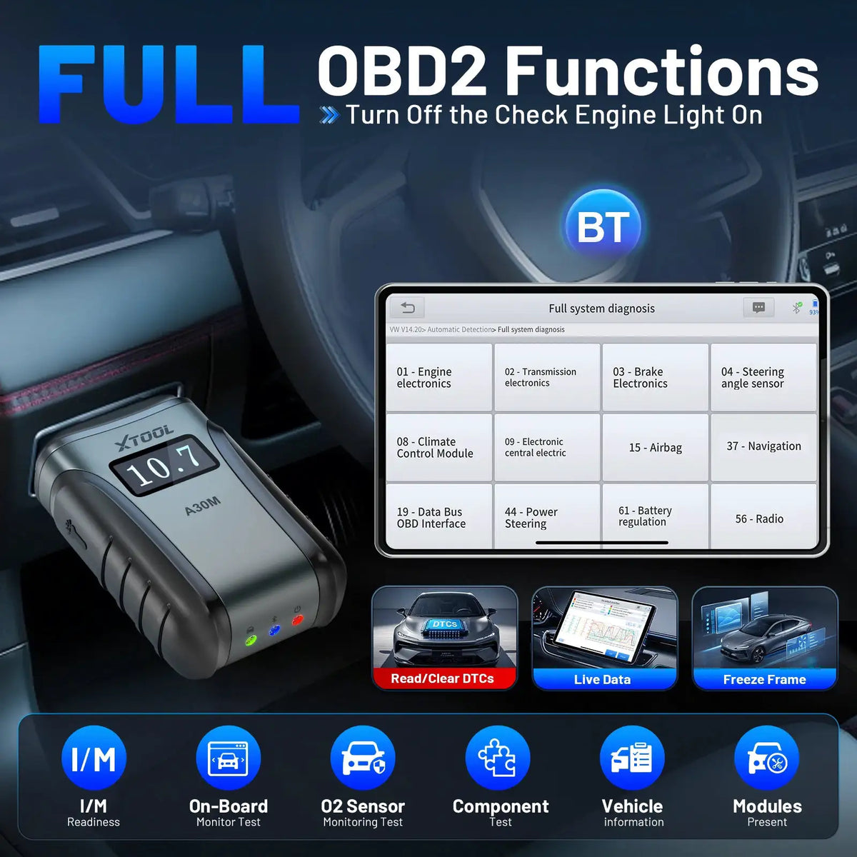 XTOOL Anyscan A30M OBD2 Scanner Active Test Car Diagnostic Tool ABS Bleed Code Reader Auto VIN Lifetime Free Update