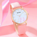 Pink Glass Women's Quartz Fashion Watch With Leather Band