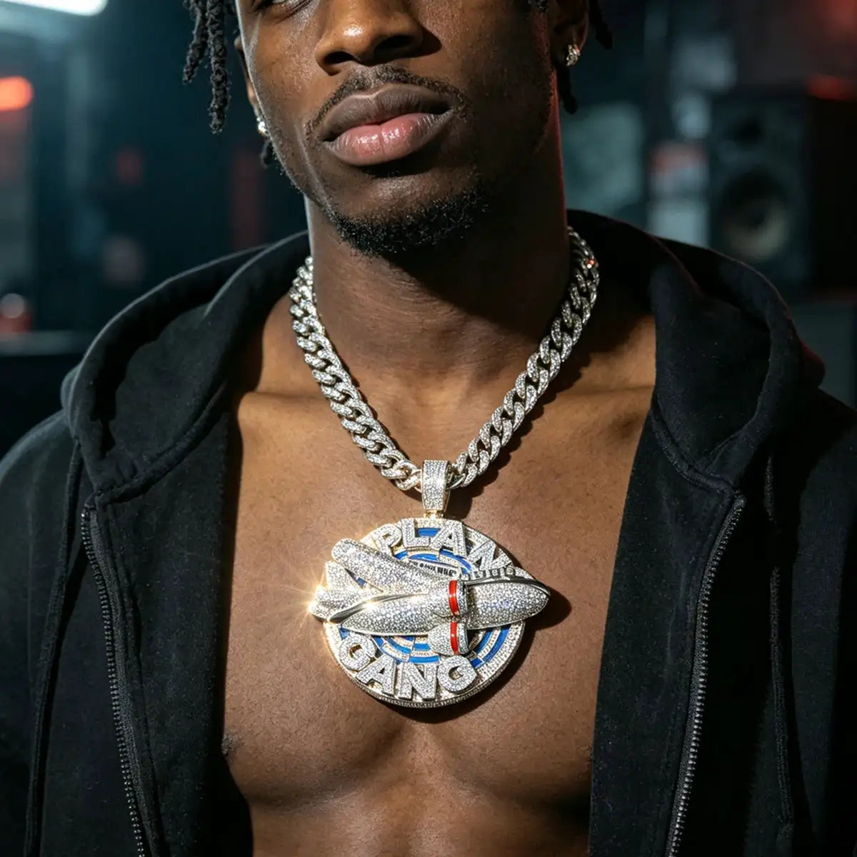 Gold Plated Iced Out Plan Gang Pendant CZ Airplane Target — product view 2