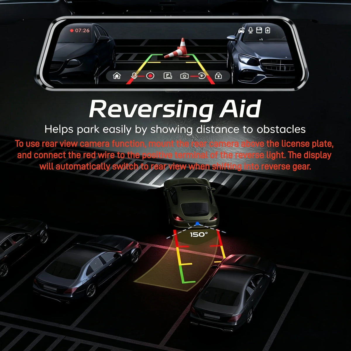 Touch Screen Mirror Dash Cam Rear View Mirror Camera, Parking Loop — product view 6