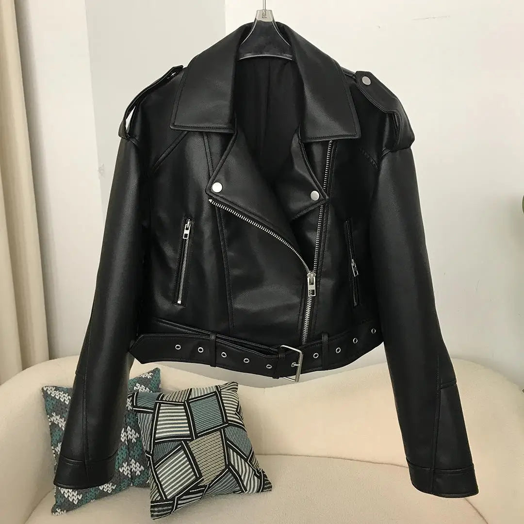 Zipper Belted Leather Jacket
