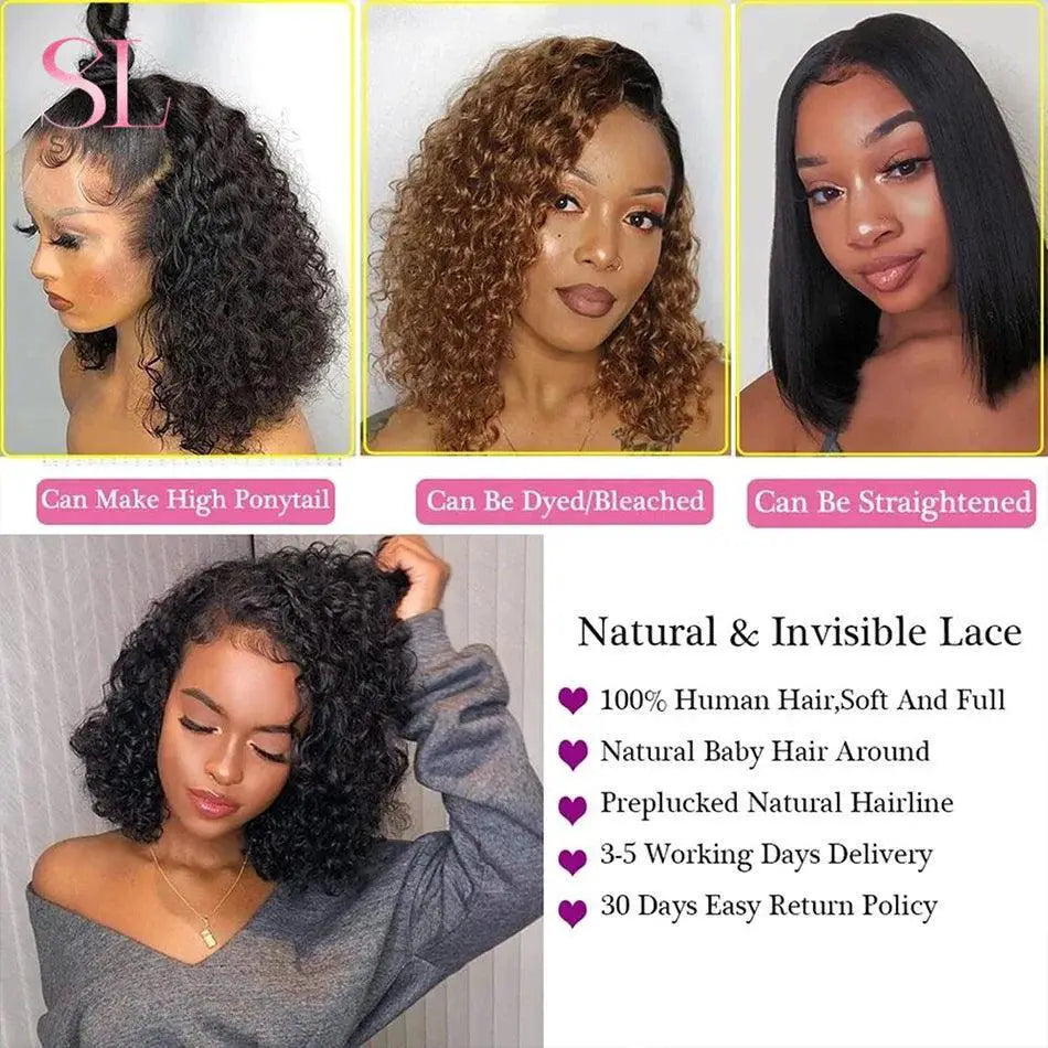 Deep Curly Bob Wig Brazilian Remy Hair With Highlights