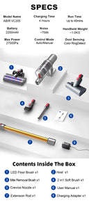 ABIR VC205 Cordless Handheld Vacuum Cleaner 27000PA Smart Sensor