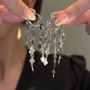 Imitation Pearl Flower Fringe Long Dangle Earrings For Women Party Jewelry