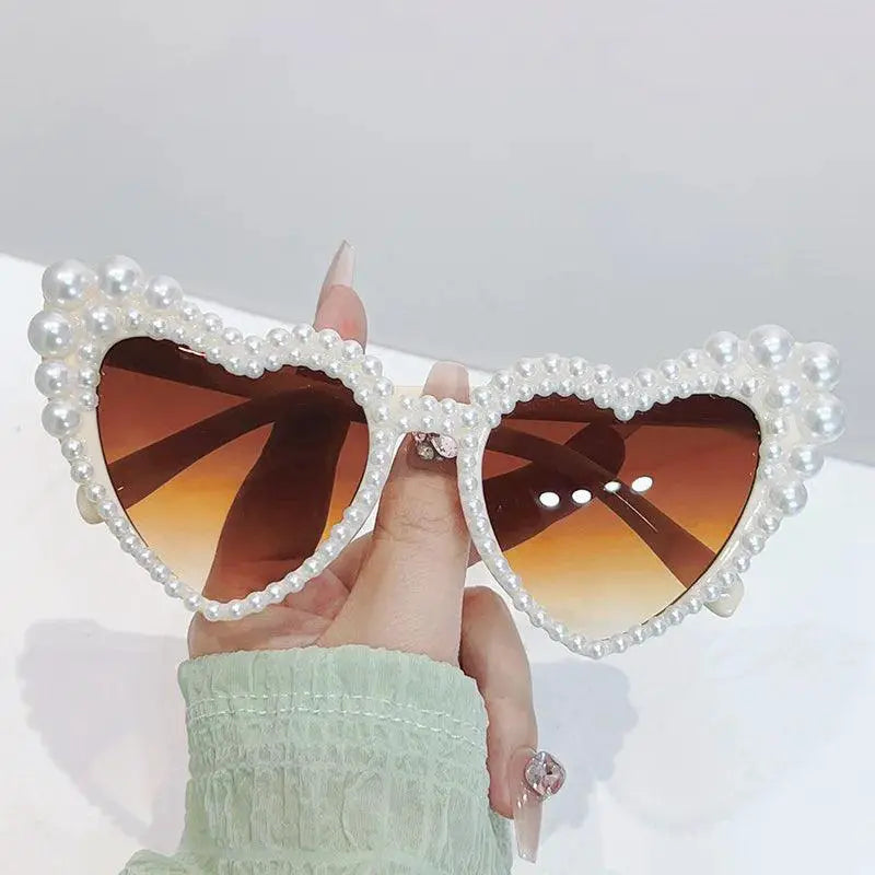 Heart Shaped Pearl Set Sunglasses With UV400 Protection