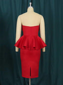 Red Ruffle Peplum Shoulder Dress Plus Size Evening Gown