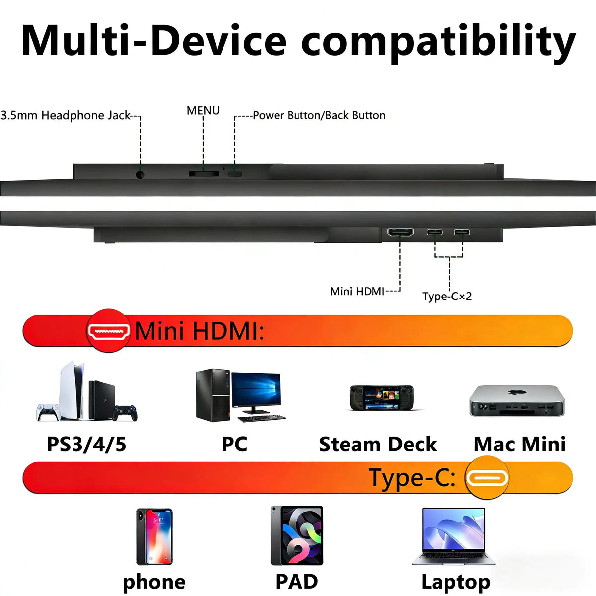 13.3'' Portable Touch Screen Monitor Display 1920*1200 16:10 IPS Panel 100% SRGB Extend Monitor For Mobile Phone Gaming TV Box